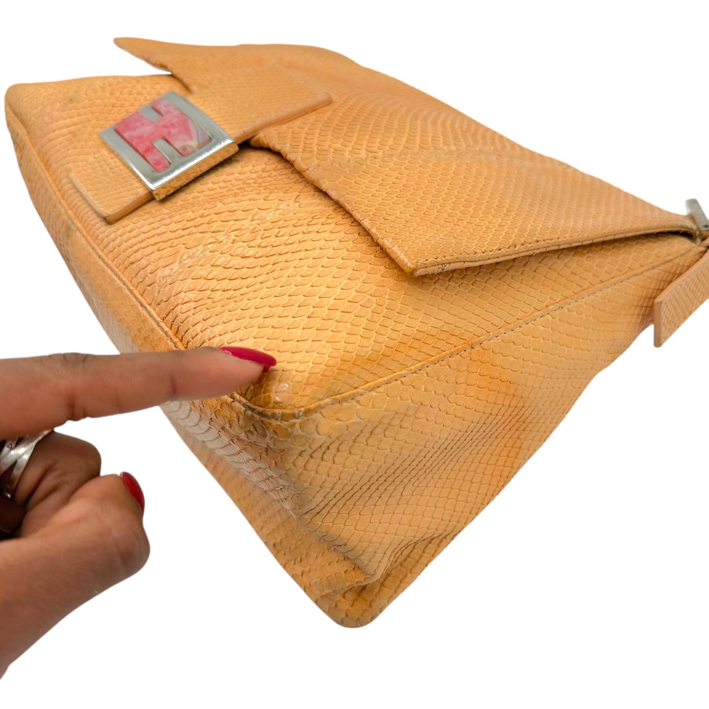 Fendi Salmon Pink Python & Marble Stone Mama Baguette Bag