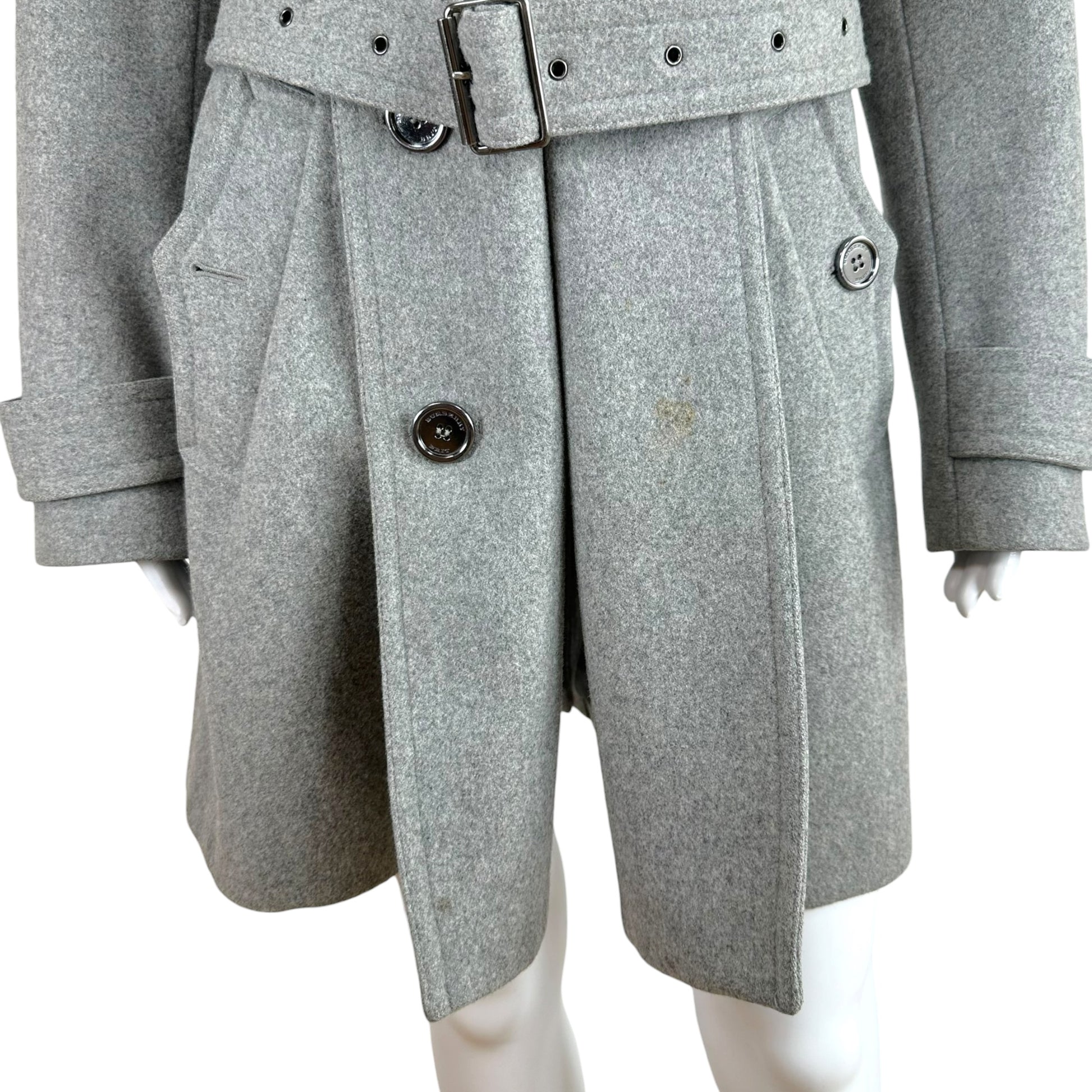 Burberry Gray Wool Trench Coat Double-Breasted Belted
