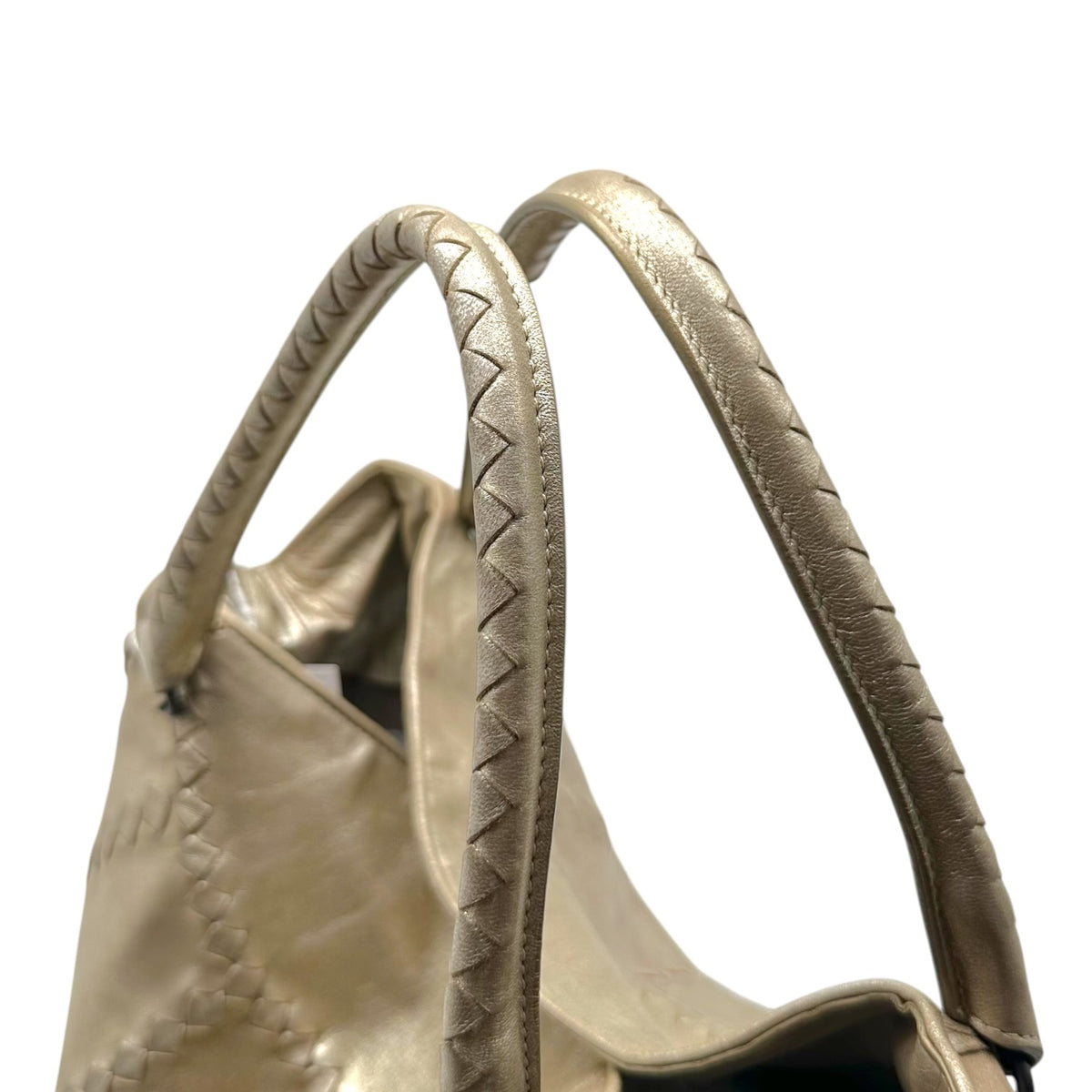 Bottega Veneta Champagne Metallic Intrecciato Leather Hobo Bag
