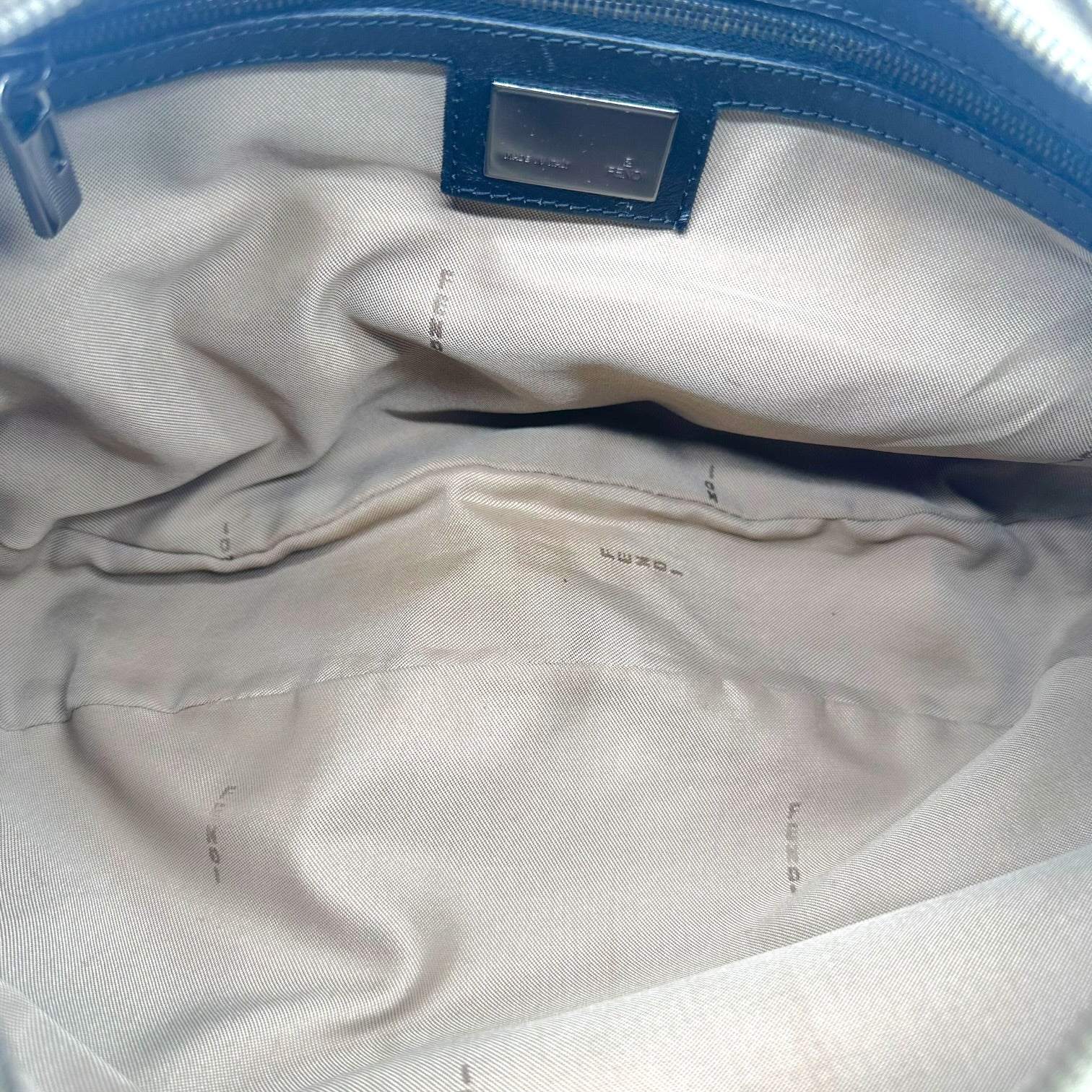 Fendi Crescent Baguette Bag Beige Black Zucchino Monogram