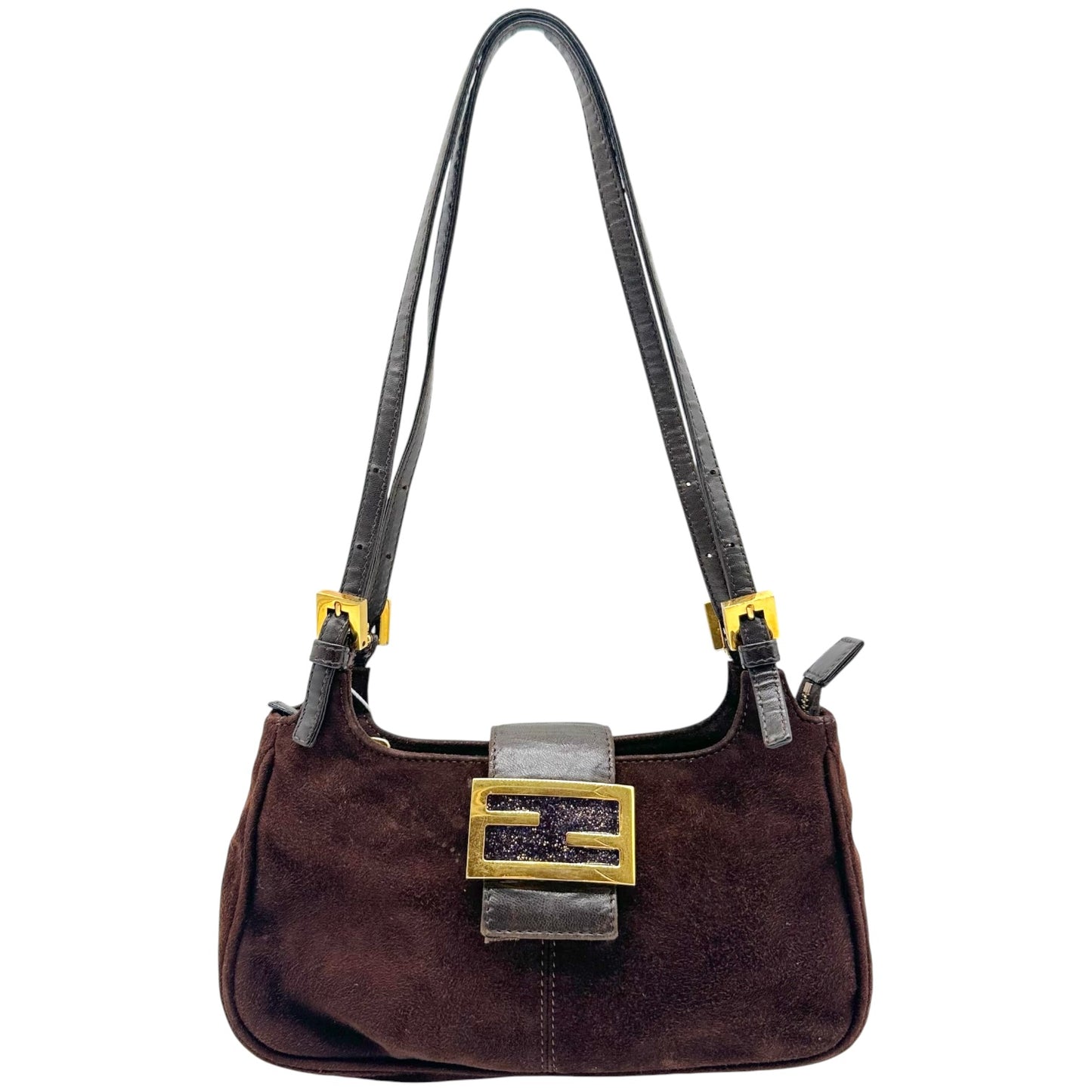 Fendi Brown Suede Small Shoulder Baguette Bag