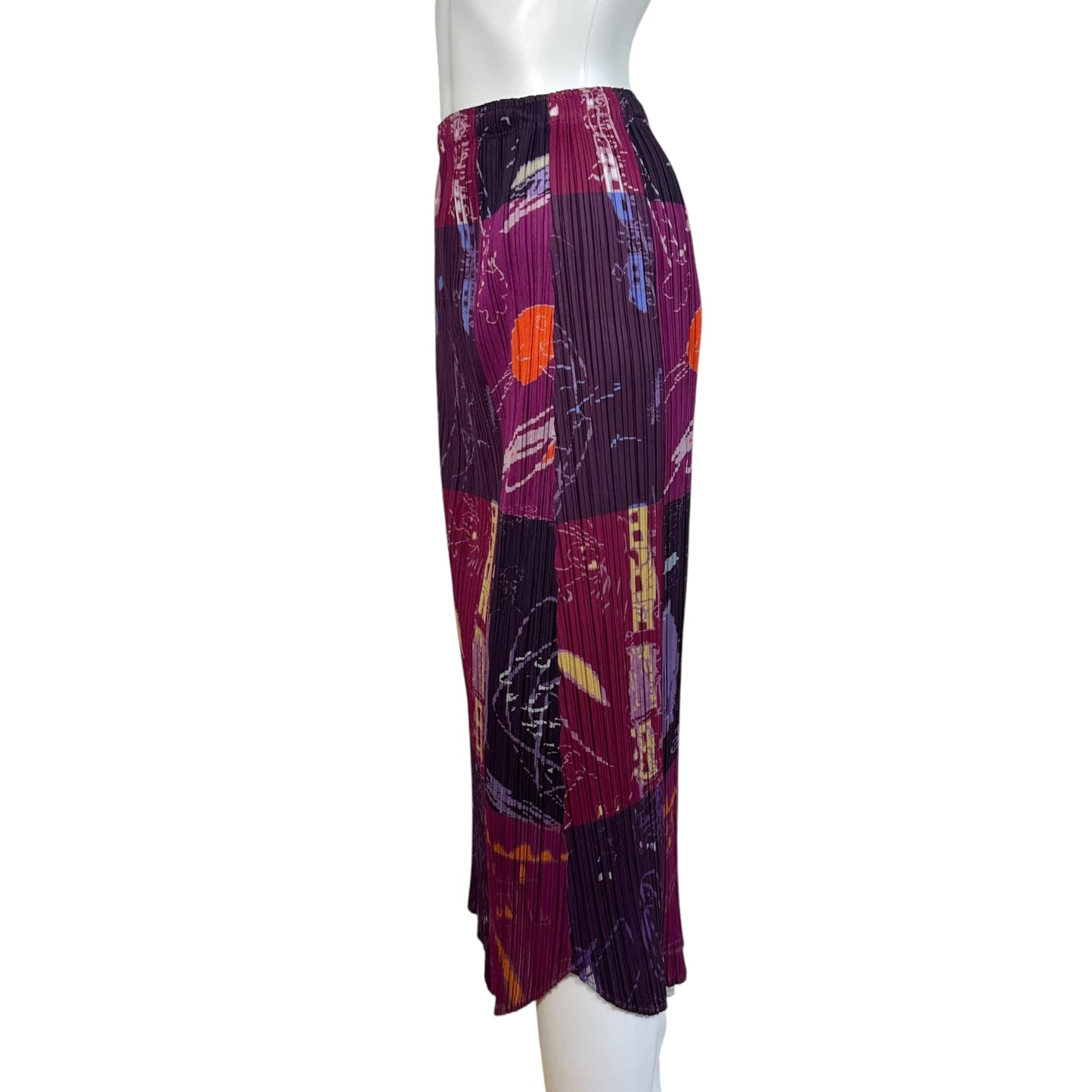 Issey Miyake Pleats Please Purple & Pink Printed Pleated Maxi Skirt
