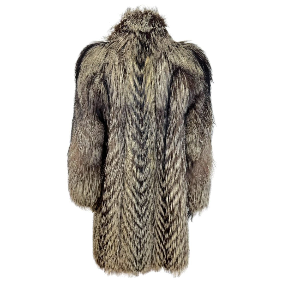 Saga Fox Brown Ivory Silver Fox Fur Mid-Length Coat