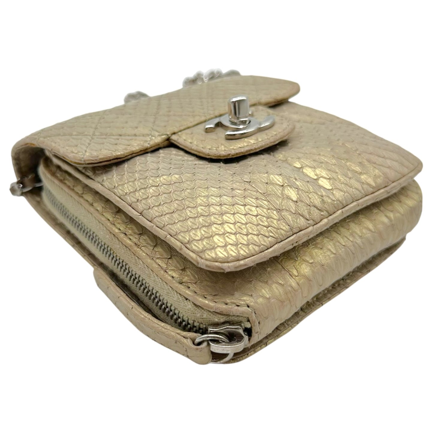 Chanel Gold Python & Silver Hardware Square Wallet On Chain Crossbody Bag 2012