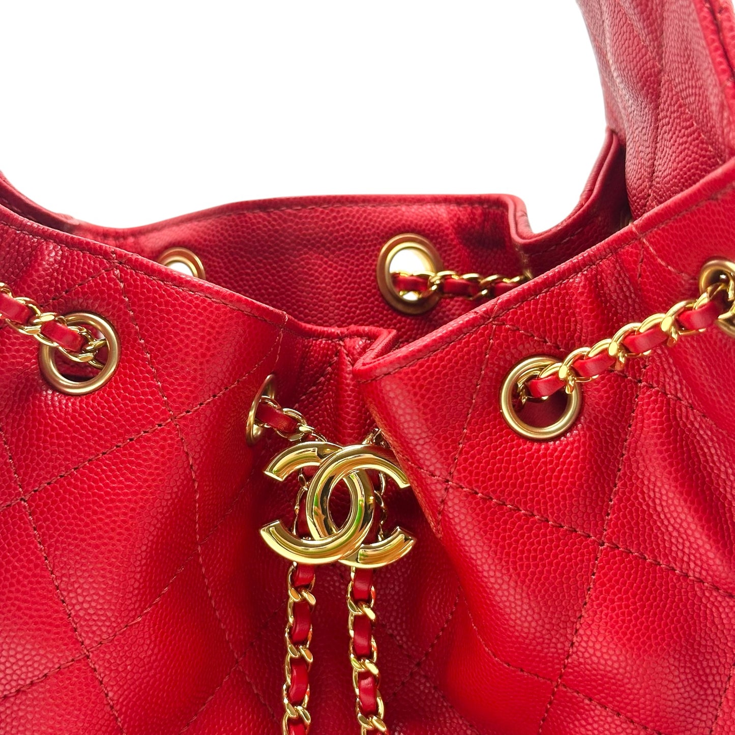 Chanel Red Caviar Leather Hobo Shoulder Bag