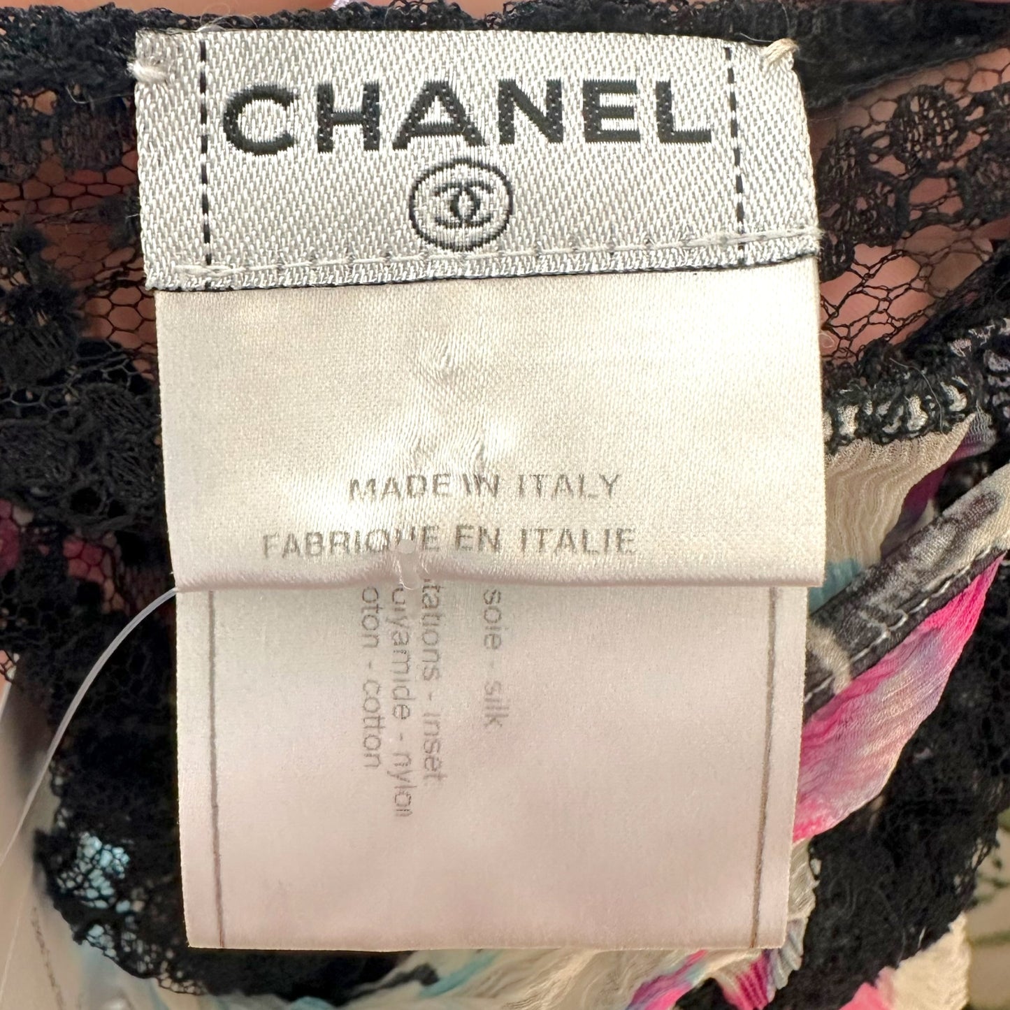 Chanel Cruise 2007 Sheer Silk Graffiti Print Silk & Lace Halter Top