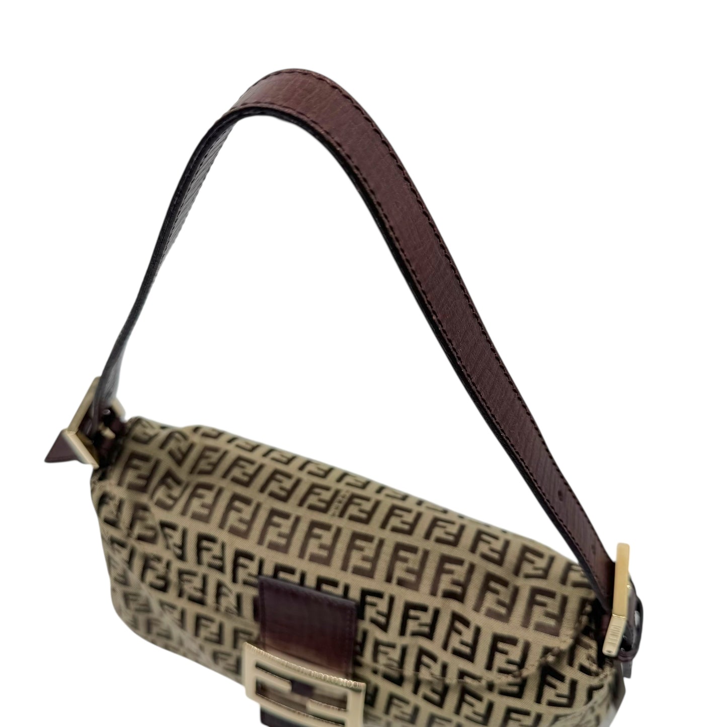 Fendi Beige & Brown Zucchino Monogram Fold-Over Baguette Bag