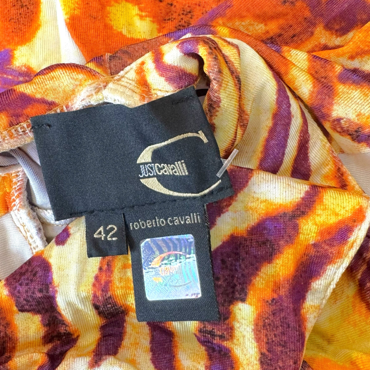 Just Cavalli Roberto Cavalli Orange & Purple Tiger Print Open-Back Midi Dress