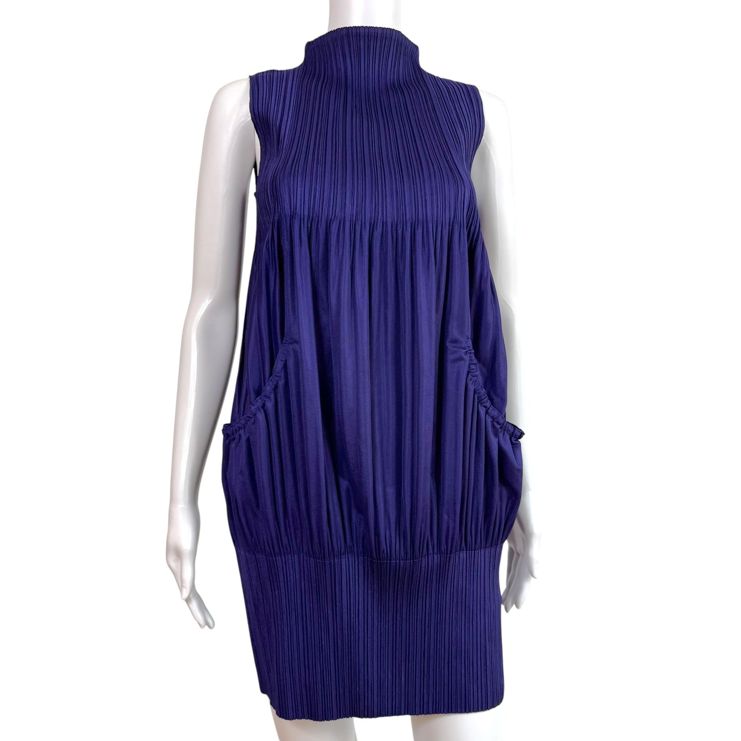 Issey Miyake Pleats Please Purple Turtleneck Balloon Style Pleated Mini Dress Sz 3