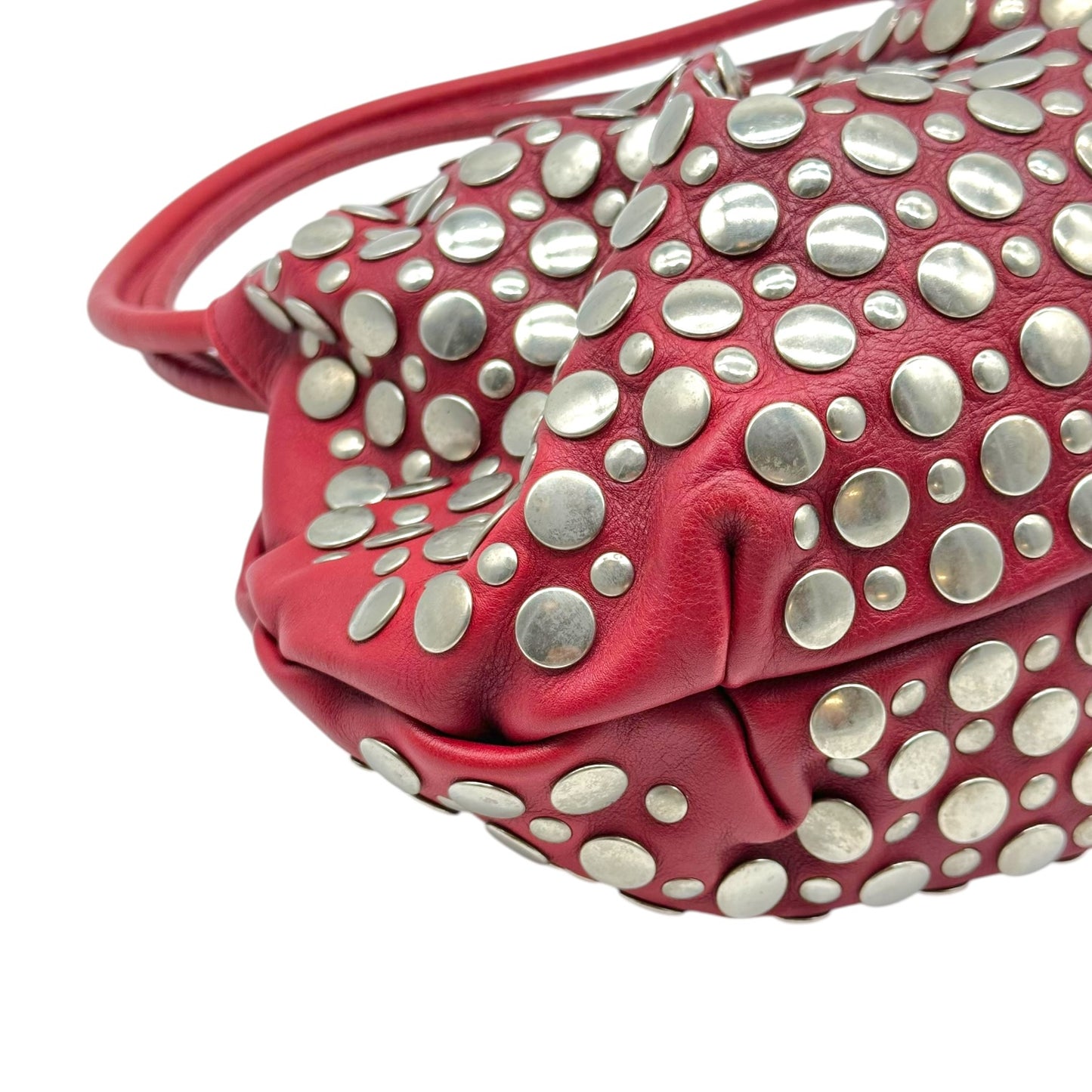 Sonia Rykiel Red Leather & Silver Studded Domino Bag
