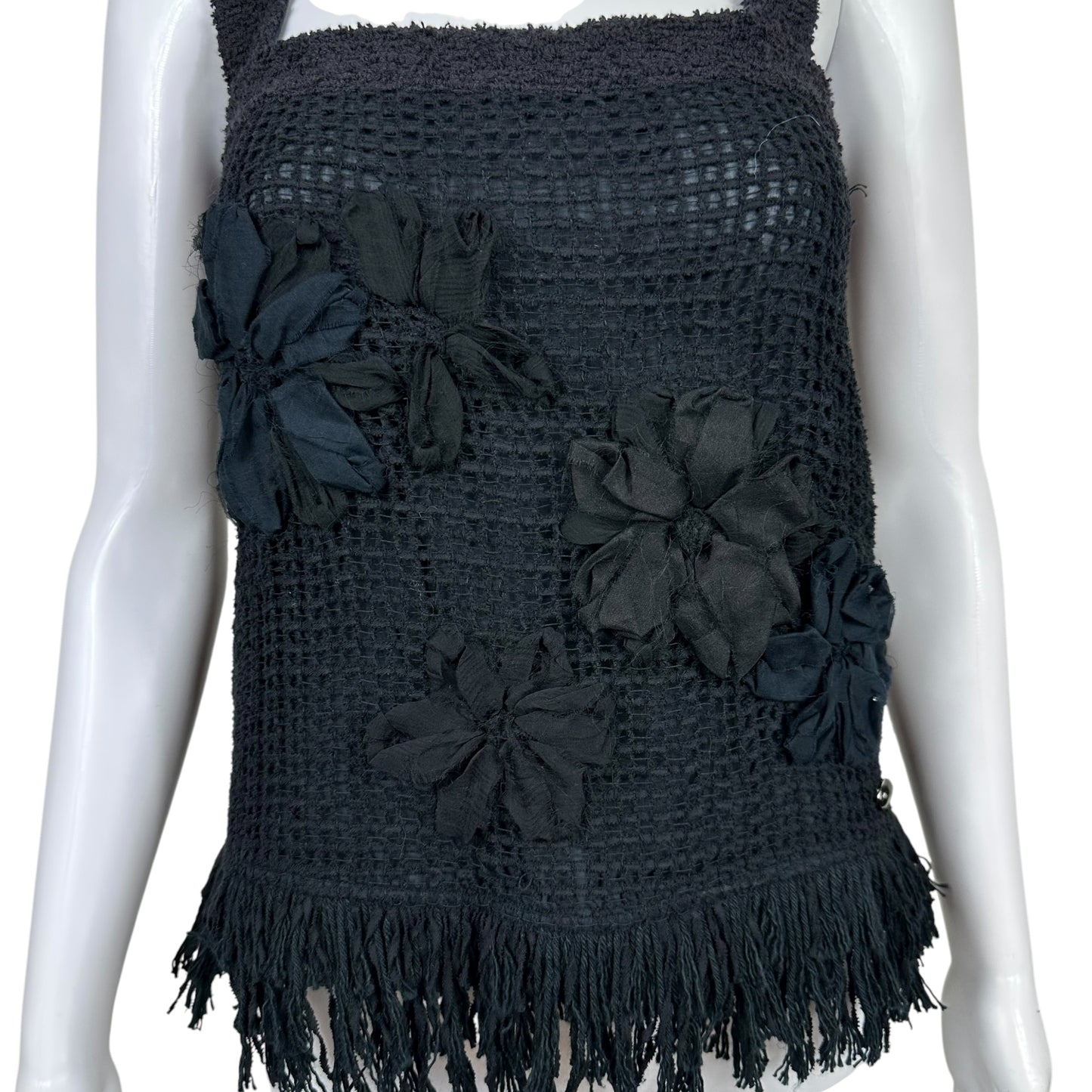 Chanel Navy Knit Fring & Floral Applique Tank - Outfit Repeater