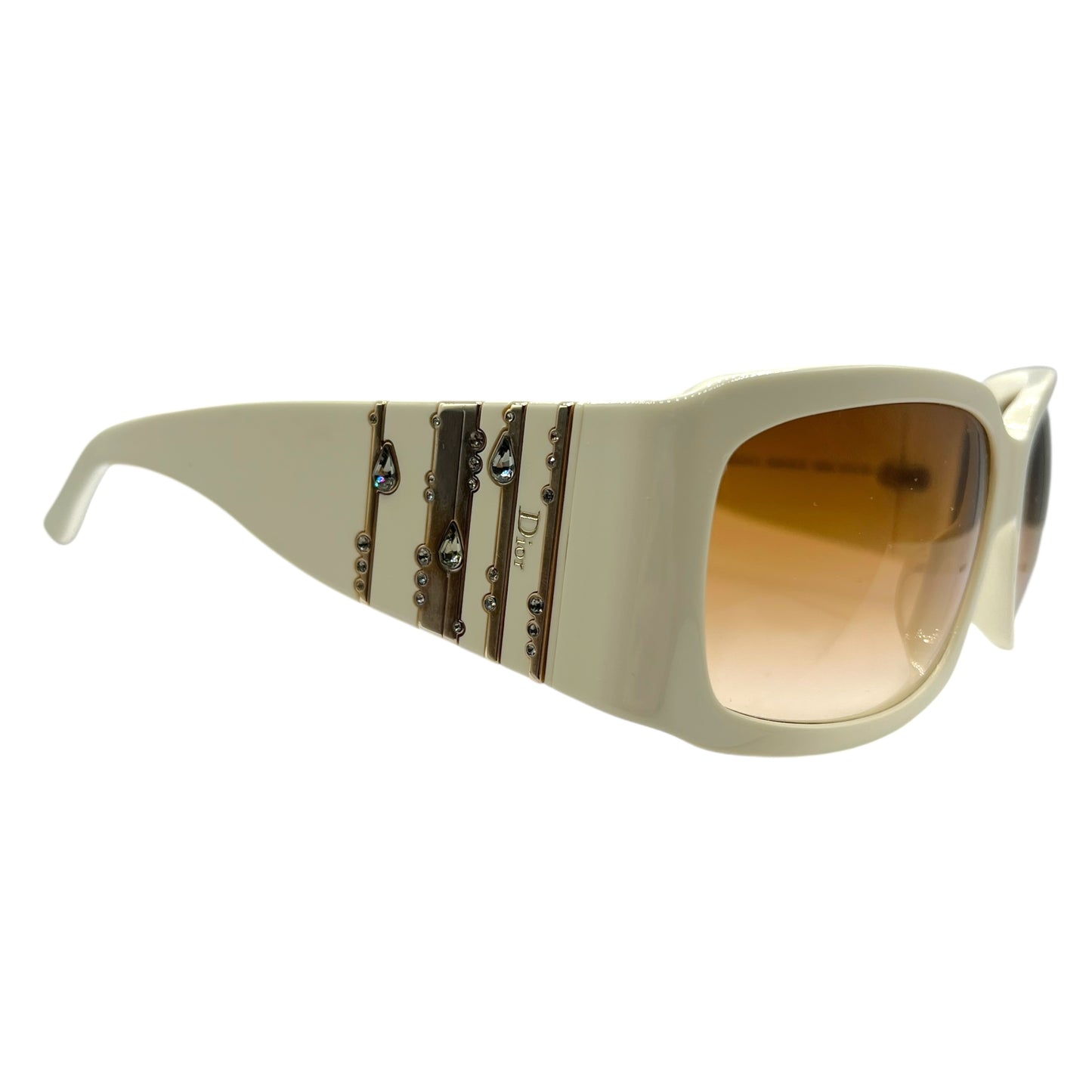 Christian Dior DiorRain1 Ivory & Gold Crystal Embellished Oversized Sunglasses w/ Case & Box