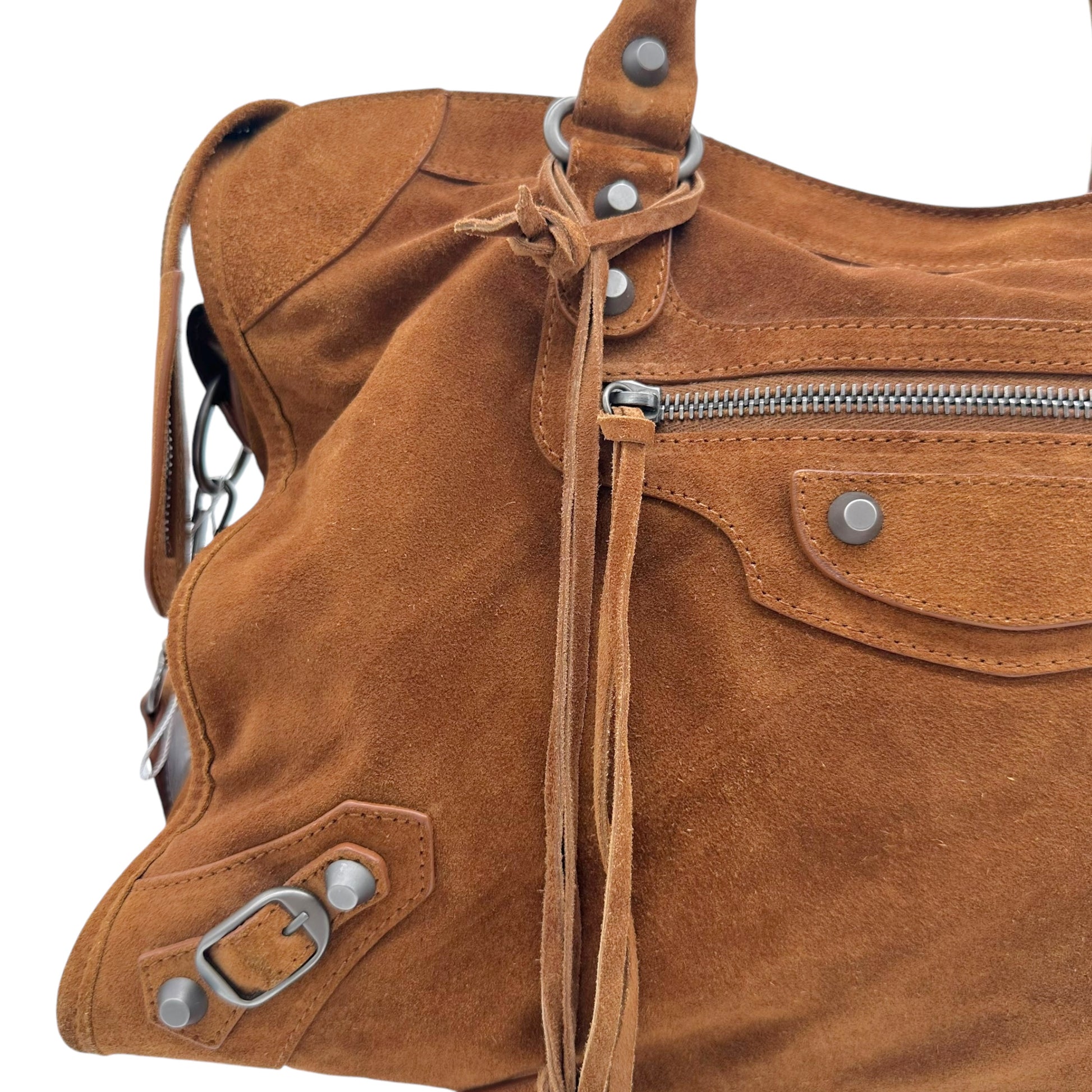 Balenciaga Brown Suede City Bag - Outfit Repeater