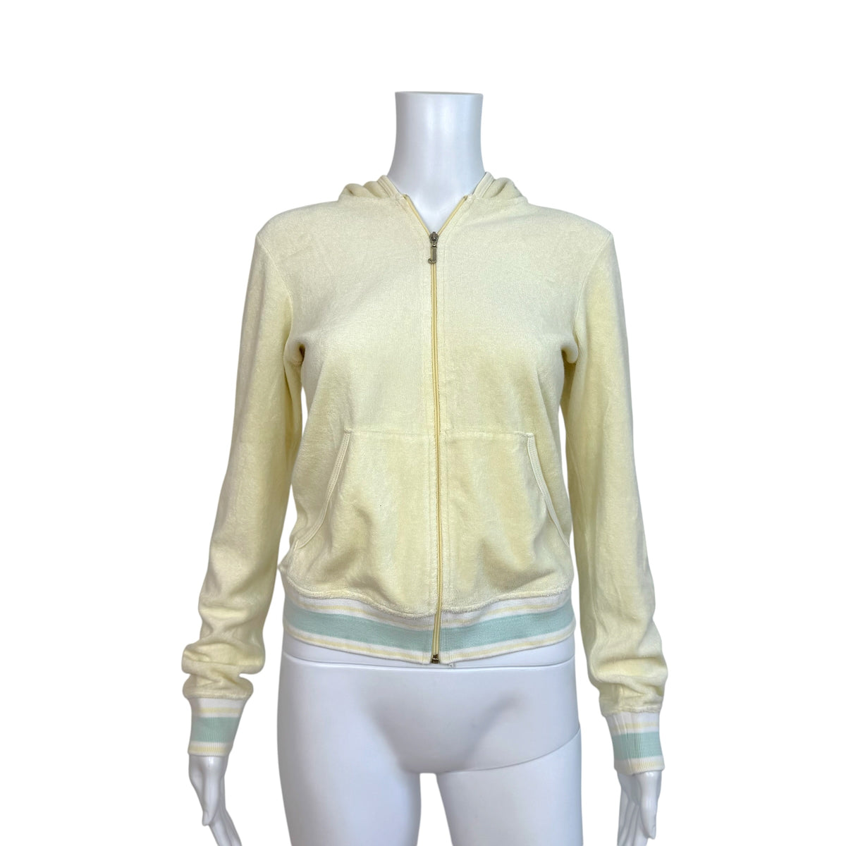 Juicy Couture Butter Yellow & Baby Blue Loop Terry Zip-Up Hoodie