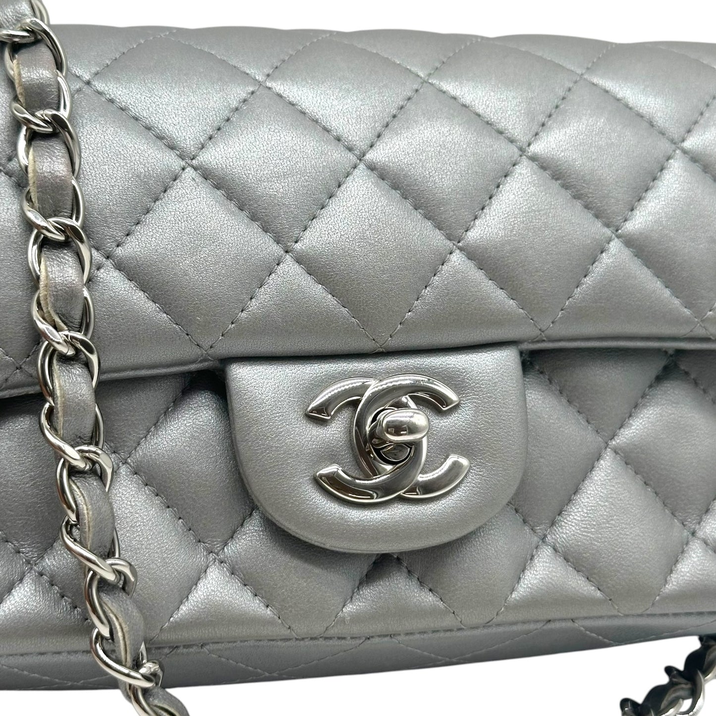 Chanel Metallic Silver Matelasse Small Classic Flap Bag