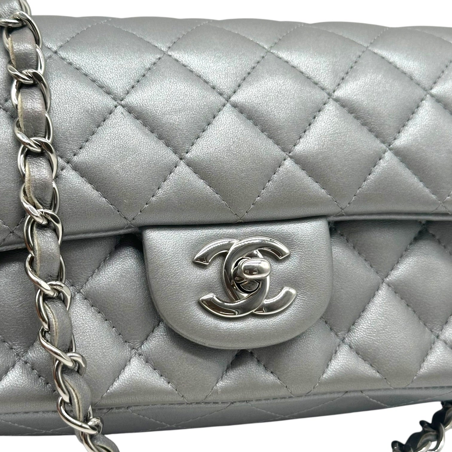 Chanel Metallic Silver Matelasse Small Classic Flap Bag