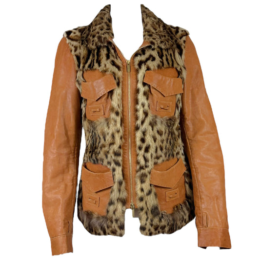 Roberto Cavalli Leopard Print Fur & Tan Leather Jacket