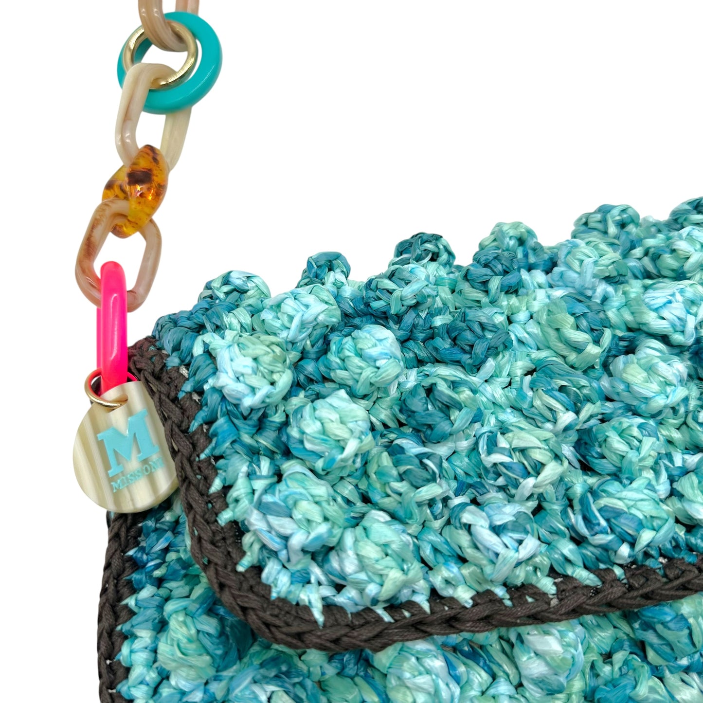 Missoni M Turquoise Raffia & Pink PVC Chain Shoulder Bag