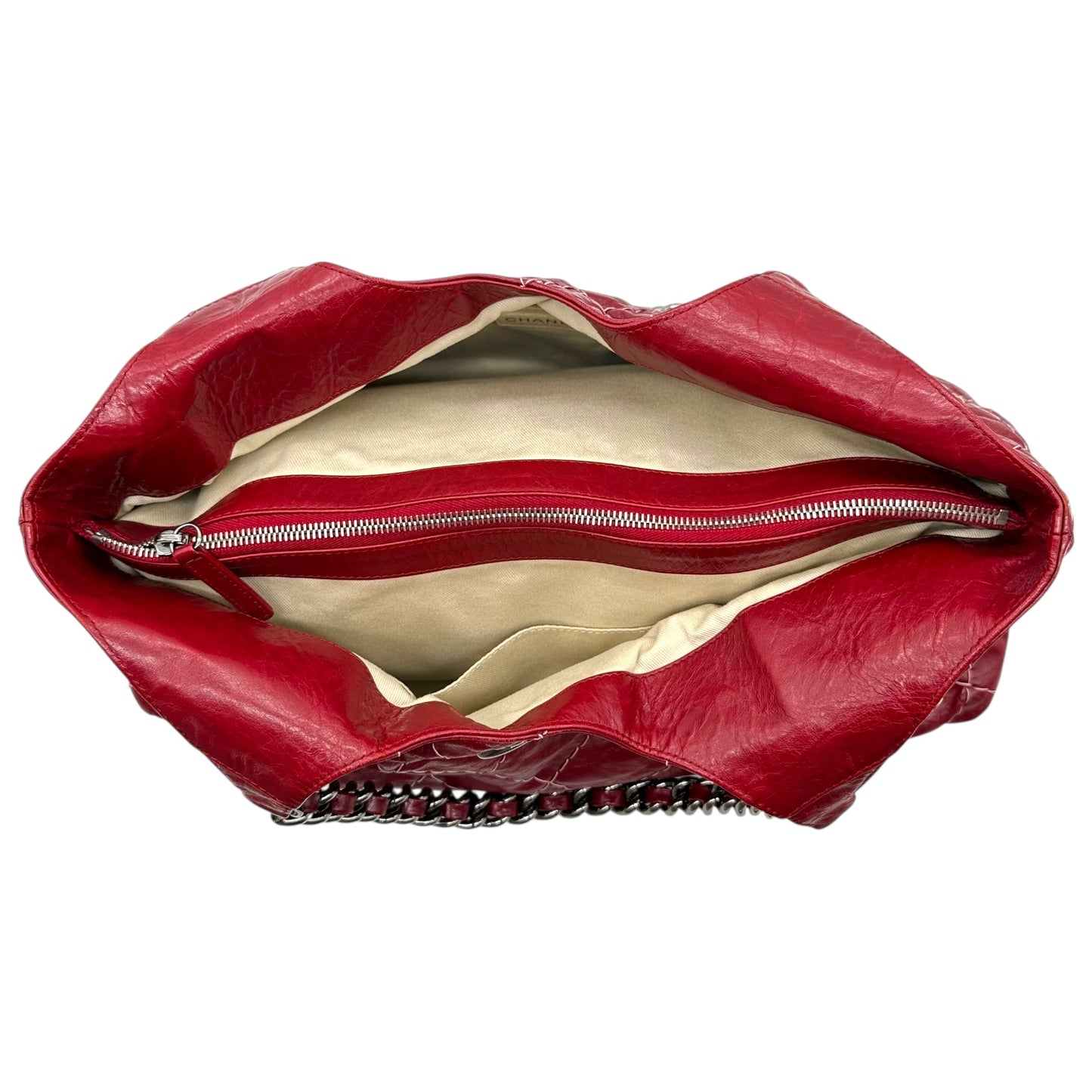 Chanel Red Goatskin Contrast Stitch Hobo Bag