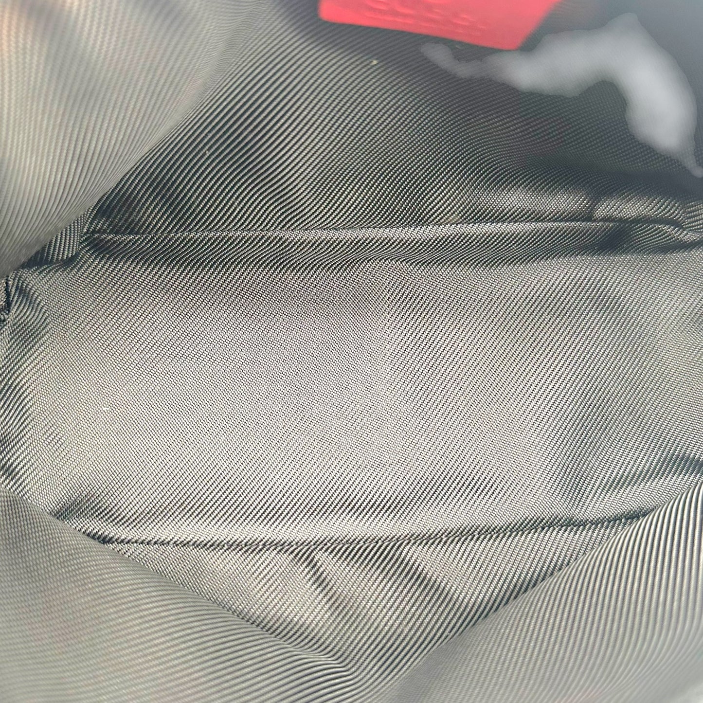 Gucci Red Leather Gray Monogram Boat Pochette Bag