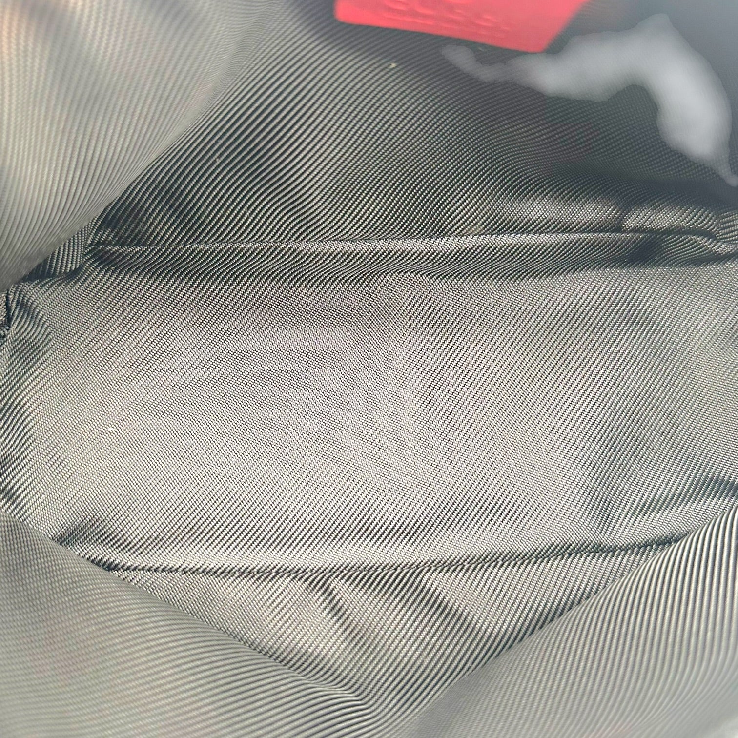 Gucci Red Leather Gray Monogram Boat Pochette Bag