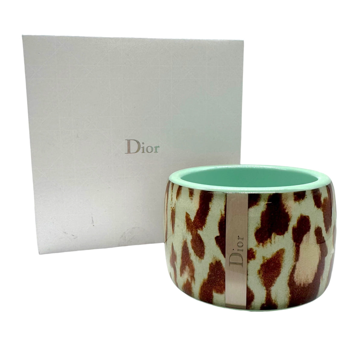 Christian Dior Chunky Bangle Bracelet Blue Silver Leopard Print