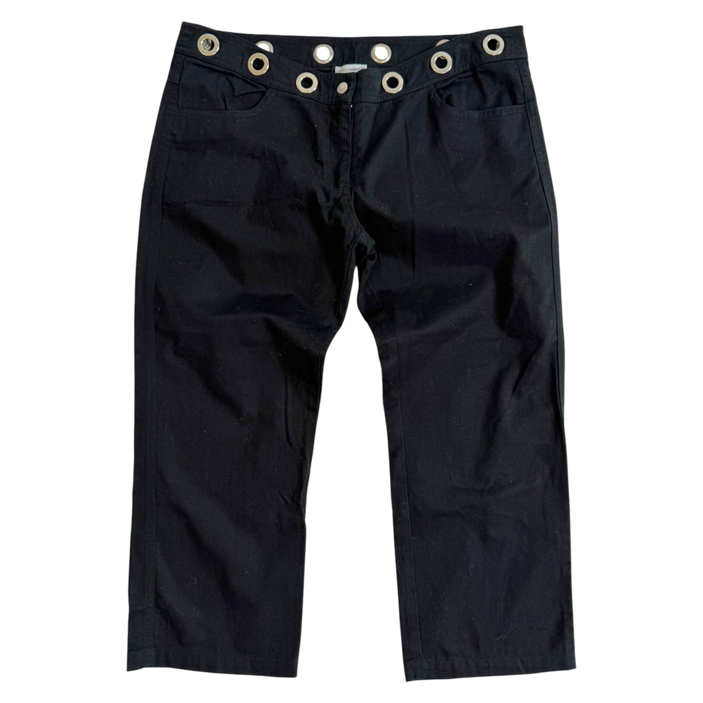 Dolce & Gabbana Black Capri Pants with Silver Rivet Waist
