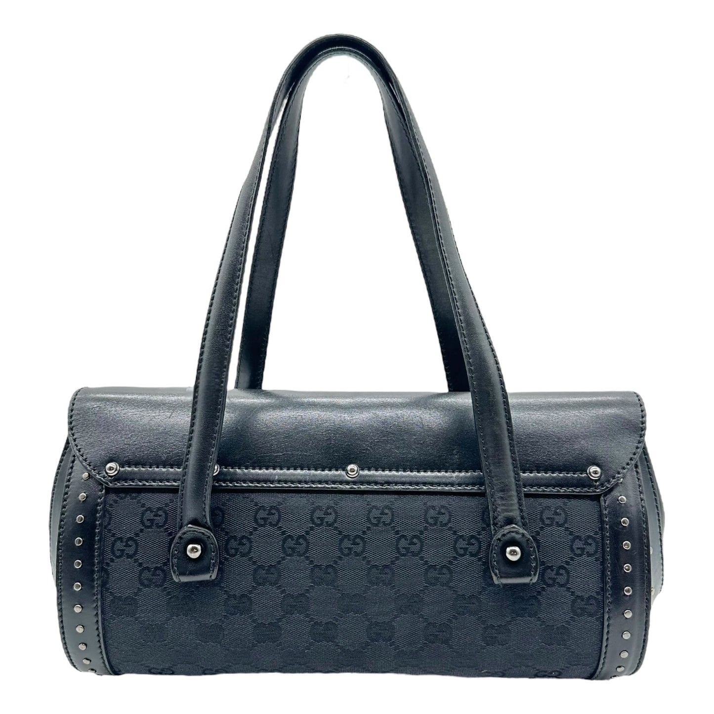 Gucci Black Monogram Studded Bamboo Bullet Bag