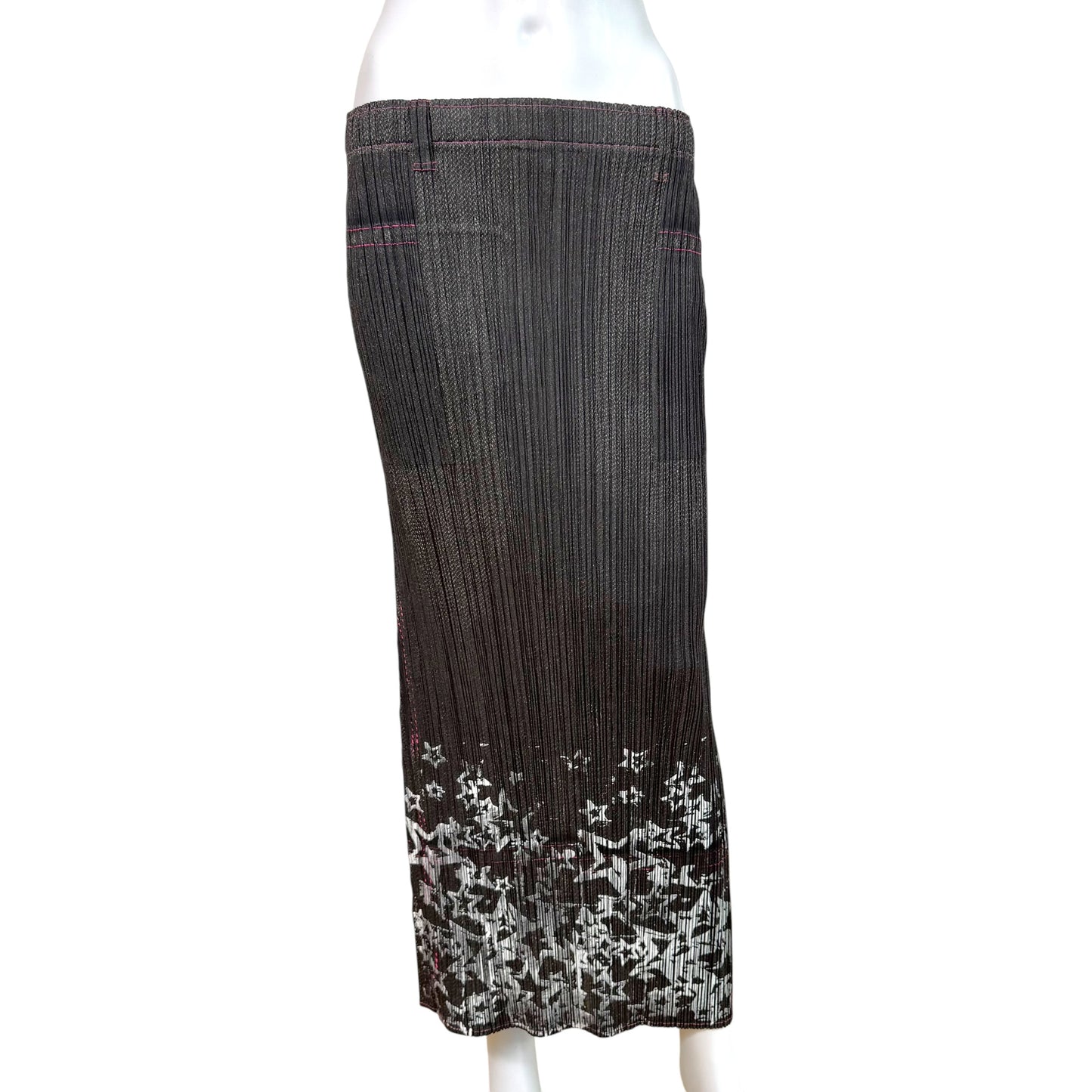 Issey Miyake Pleats Please Black Denim & Star Print Maxi Skirt Sz 2