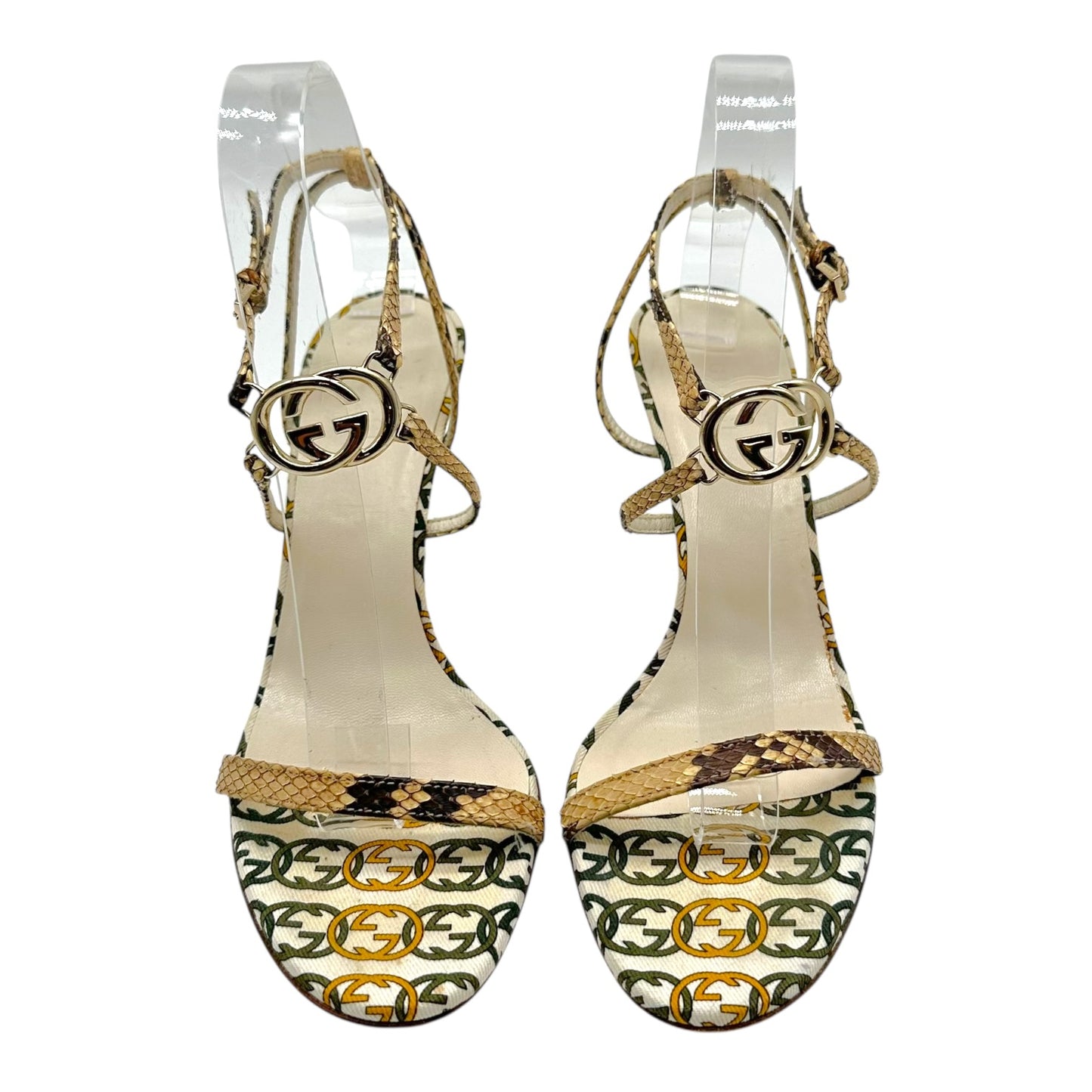 Gucci Python & Green Monogram Logo Charm Heels