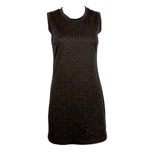 Fendi Mini Dress Brown Black Zucca Monogram Sleeveless