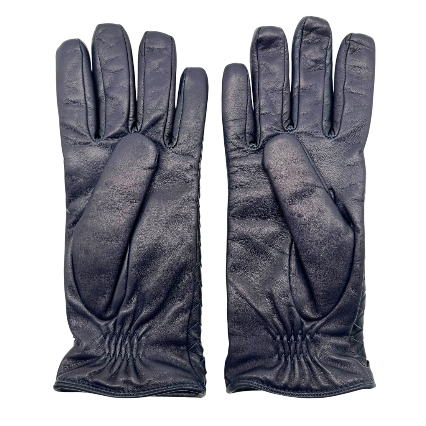 Bottega Veneta Navy Blue Intrecciato Lambskin Gloves
