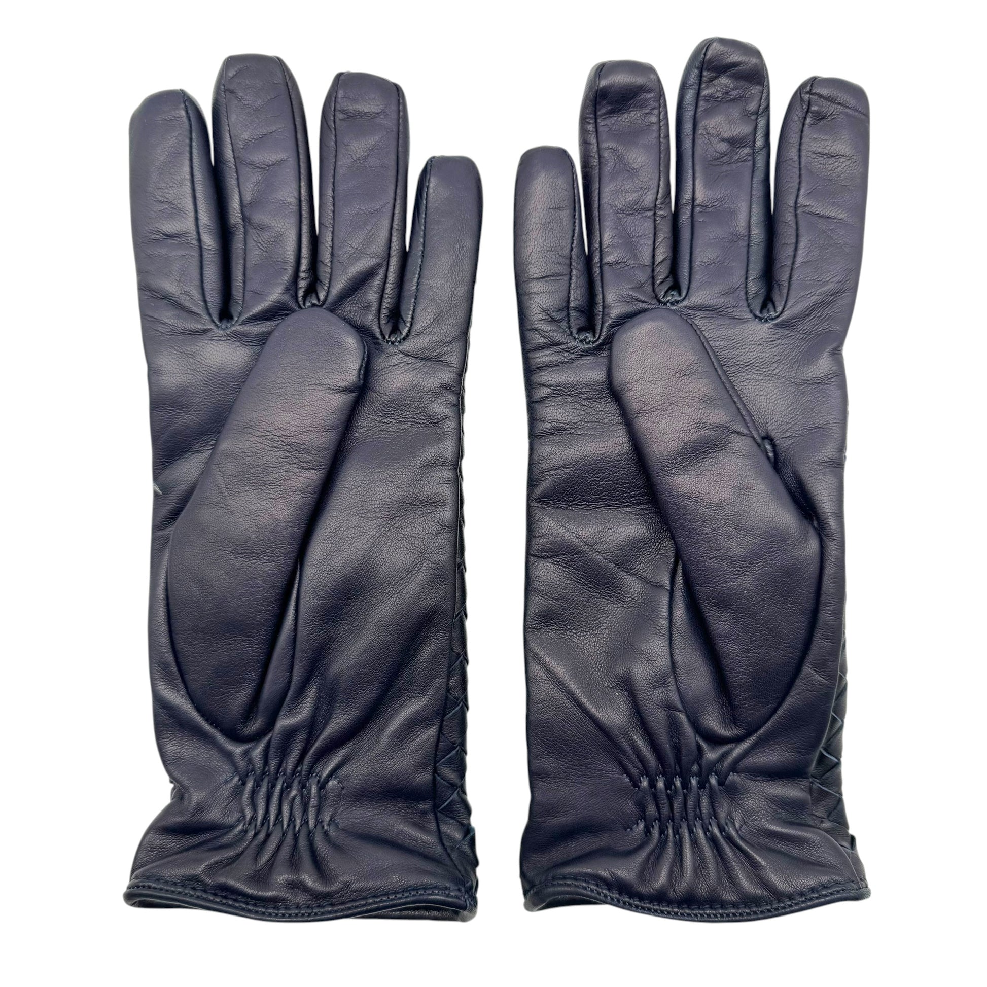 Bottega Veneta Navy Blue Intrecciato Lambskin Gloves