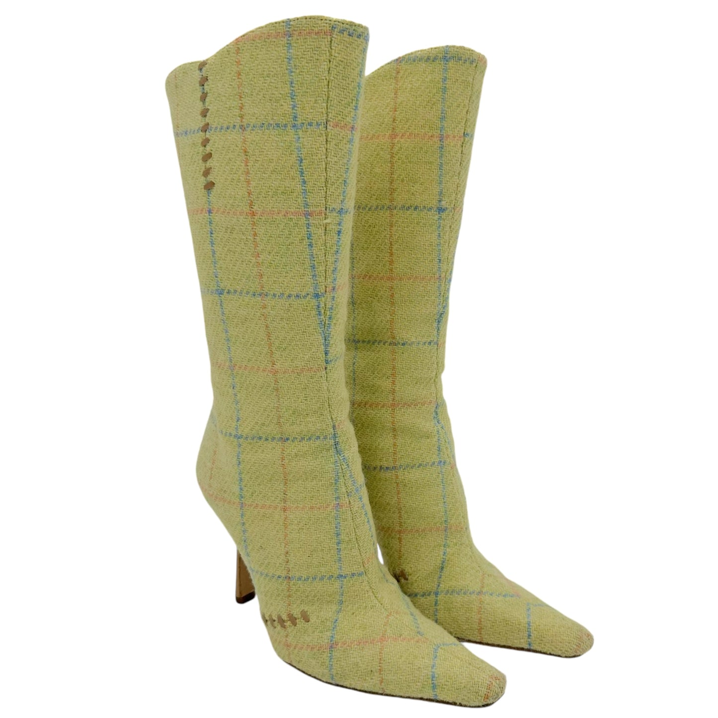 Jimmy Choo Green Plaid Wool Heeled Boots - Outfit Repeater