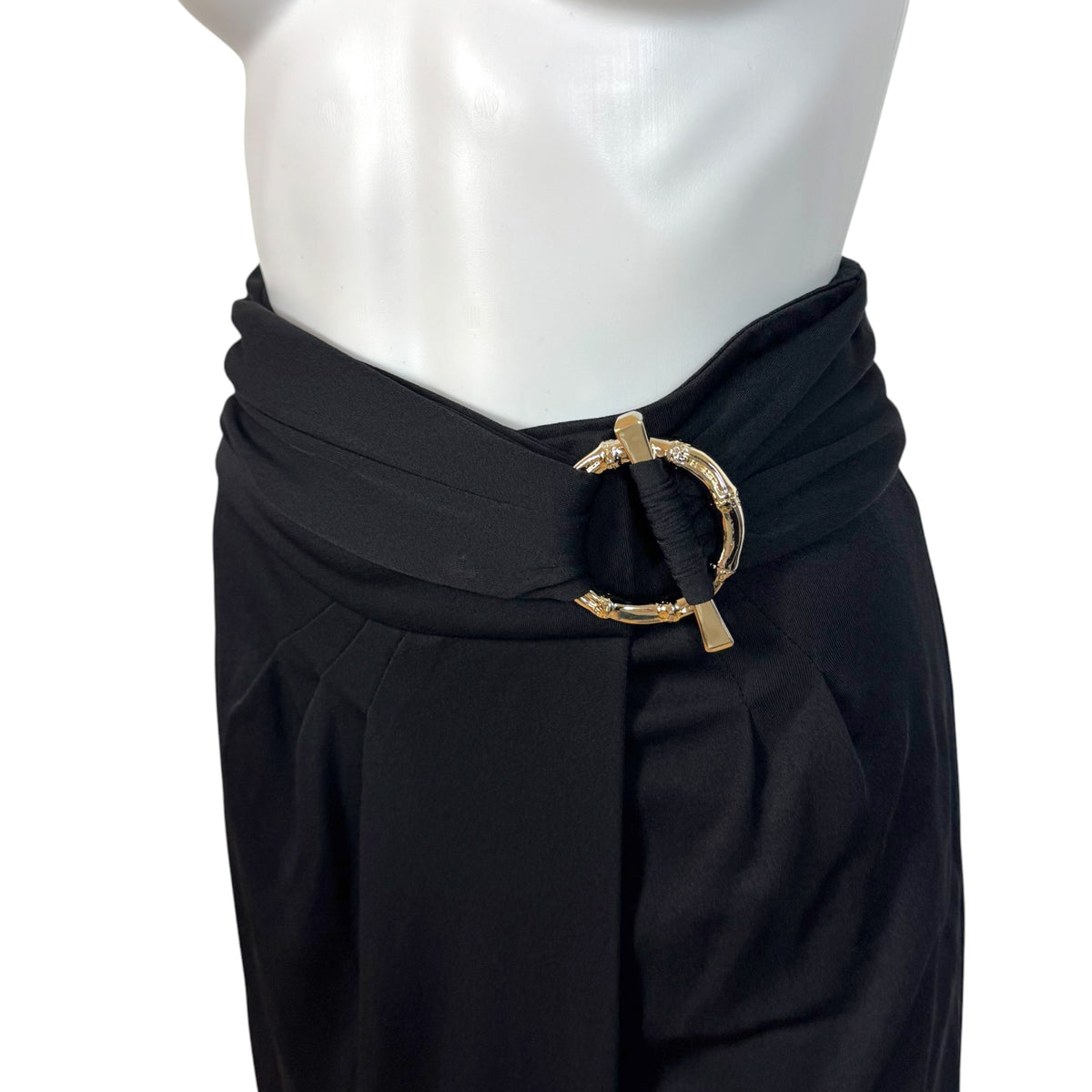Gucci 2007 Black & Gold Bamboo Belted Midi Skirt