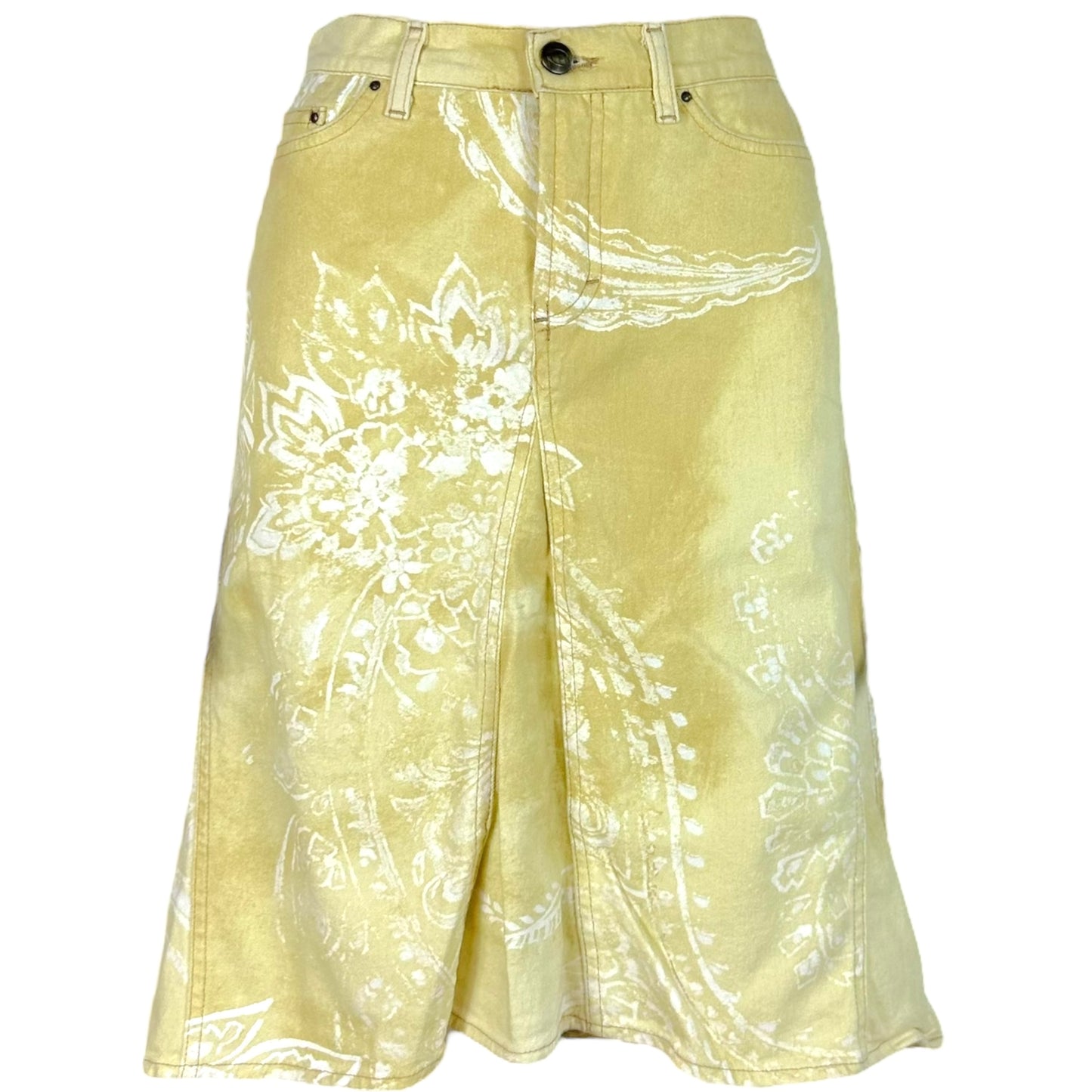Just Cavalli Roberto Cavalli Yellow Paisley Print Midi Skirt