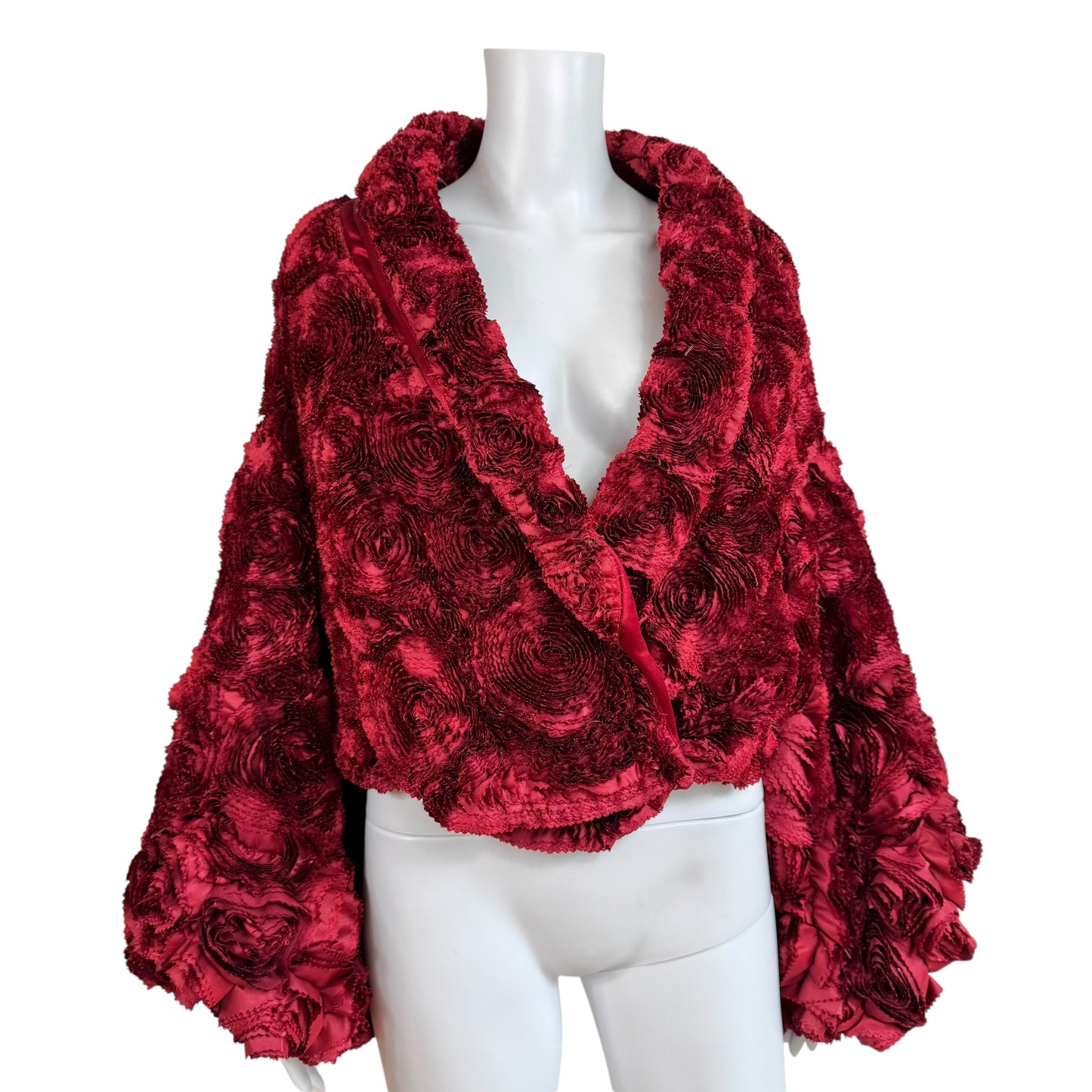 Blumarine Couture Red Silk Rose Patchwork Puff Sleeve Coat RARE