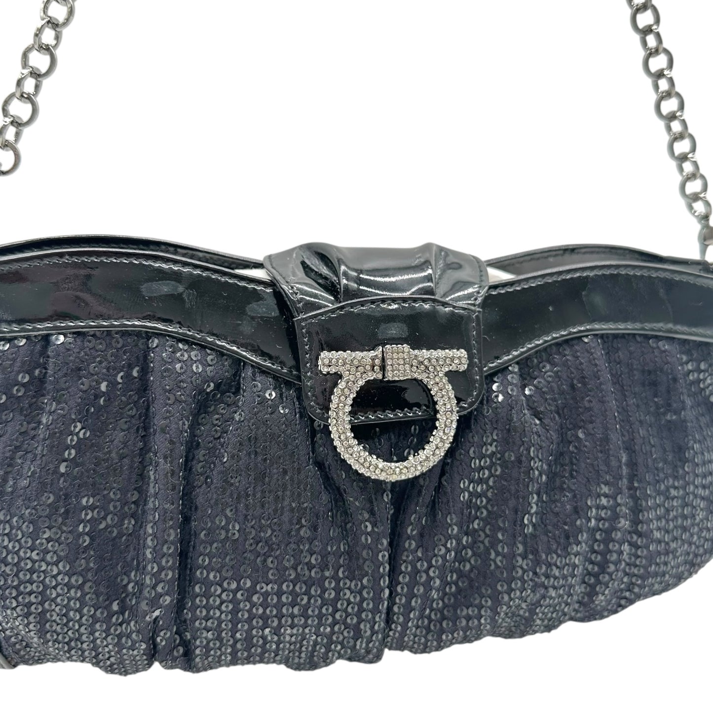 Salvatore Ferragamo Black Sequin & Crystal Gancini 2-Way Evening Bag