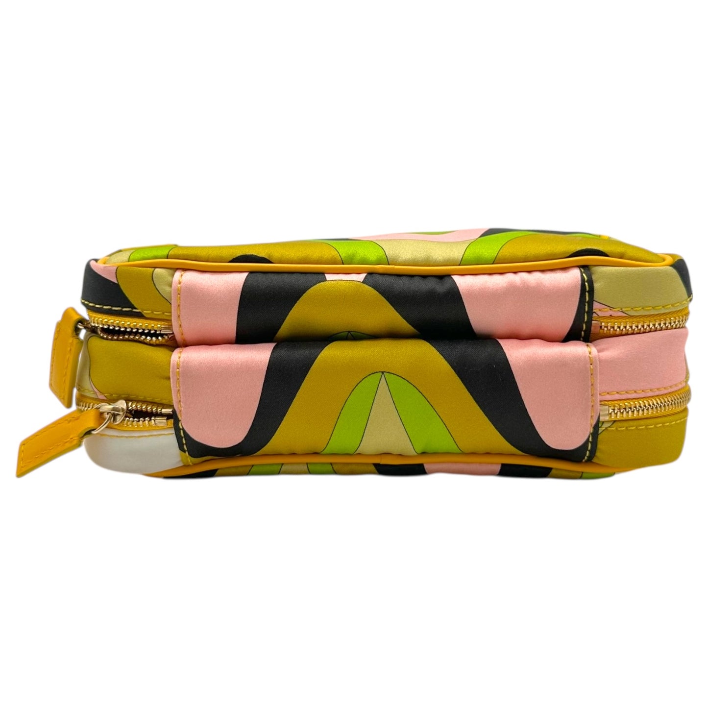 Emilio Pucci Green & Orange Printed Silk Top Handle Mini Vanity Pochette