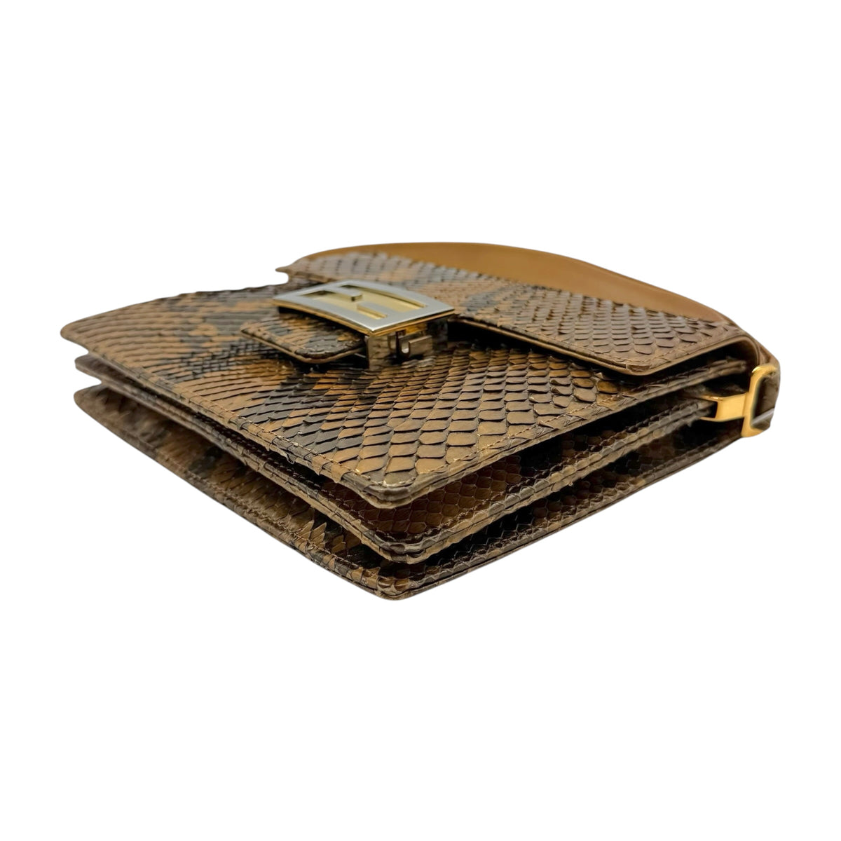 Fendi Brown Python Baguette Shoulder Bag