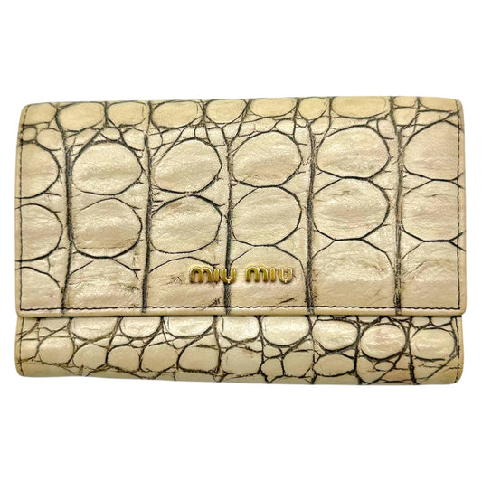 Miu Miu Ivory Faux Croc Tri-Fold Wallet
