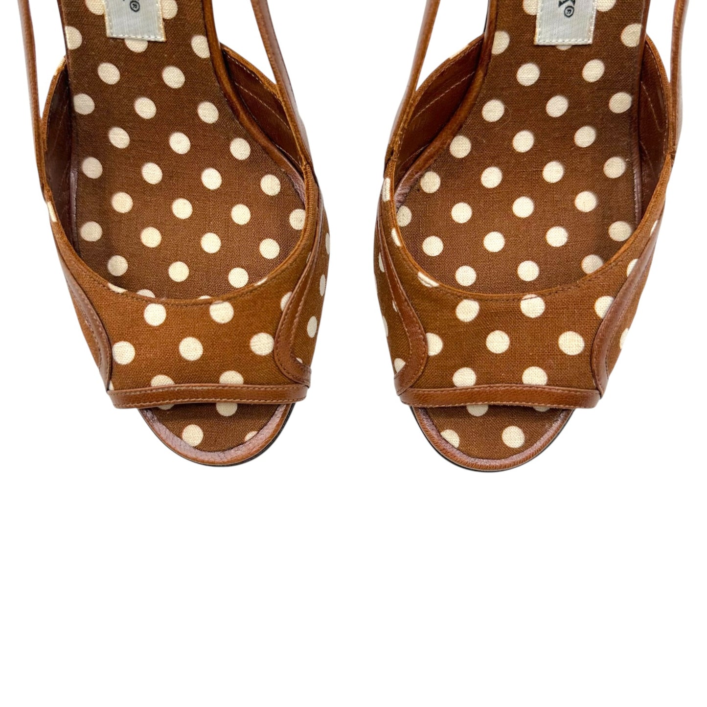 Manolo Blahnik Brown & White Polka Dot Sling-Back Heeled Sandals