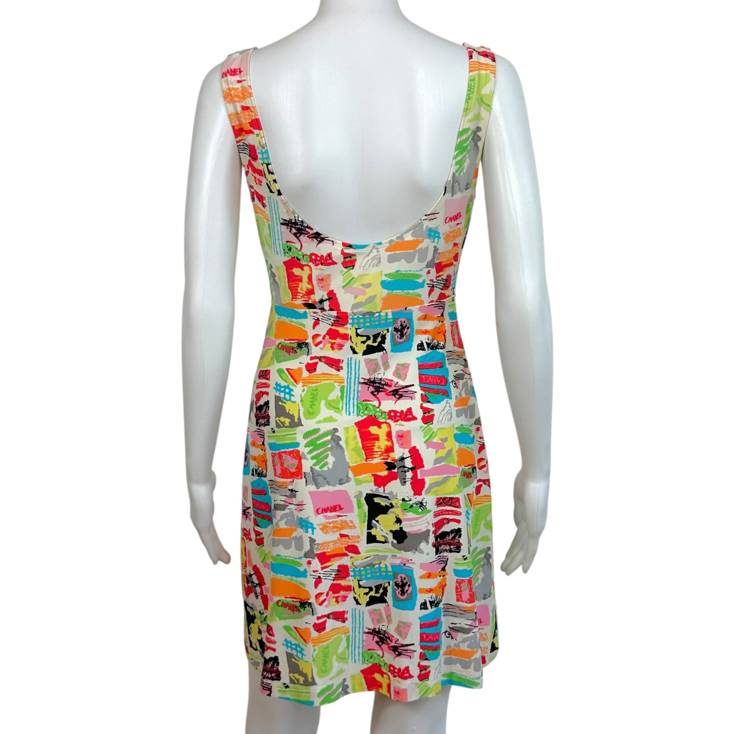 Chanel Cruise 1997 Multicolor Watercolor Logo Graffiti Print Mini Dress