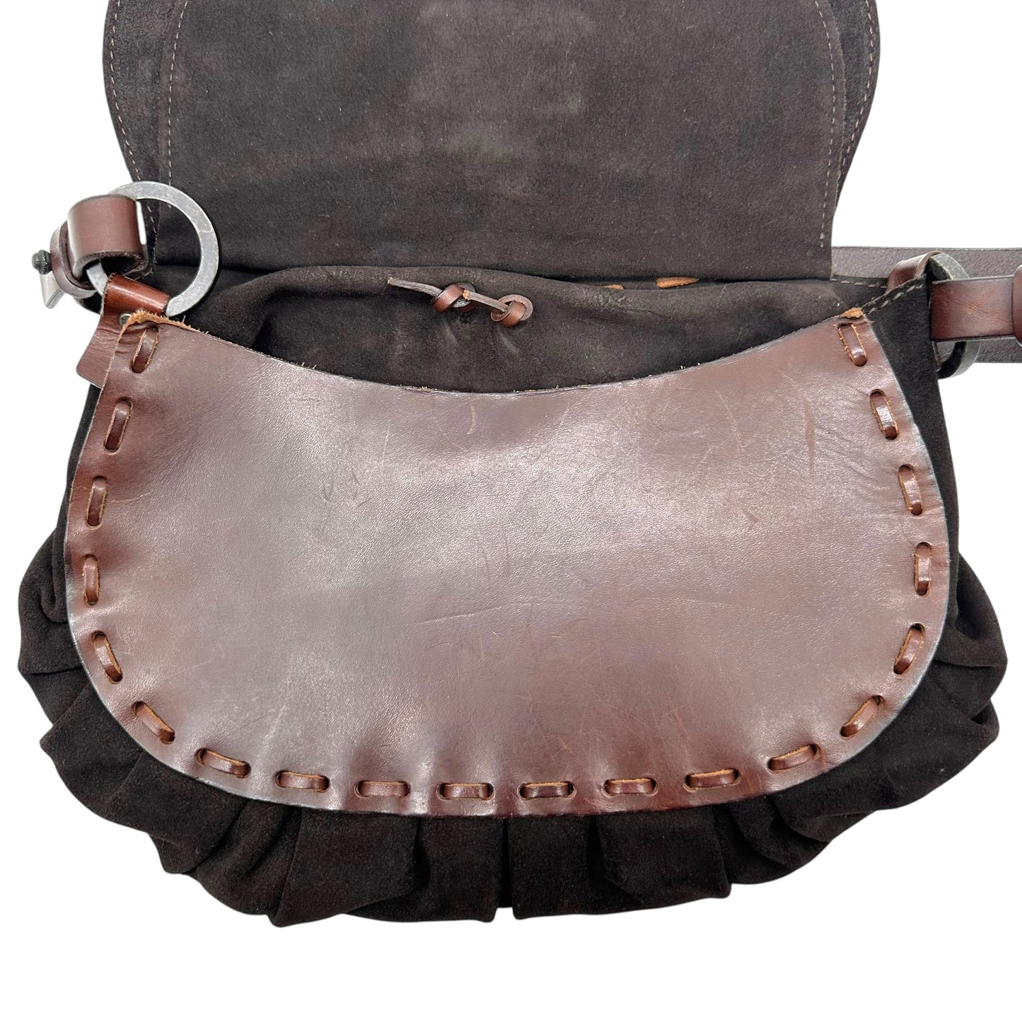 Valentino Garavani Brown Suede & Floral Embossed Leather Shoulder Bag