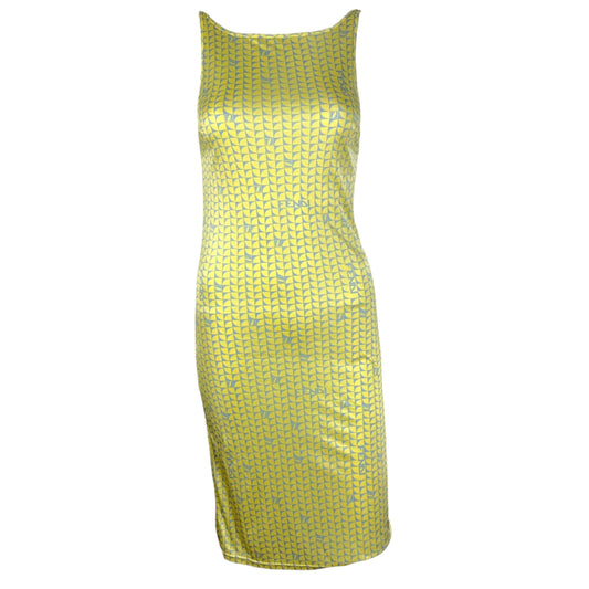 Fendi Yellow & Blue Monogram Printed Midi Slip Dress