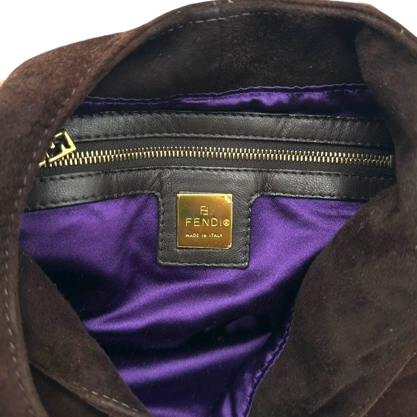 Fendi Brown Suede Baguette Bucket Shoulder Bag