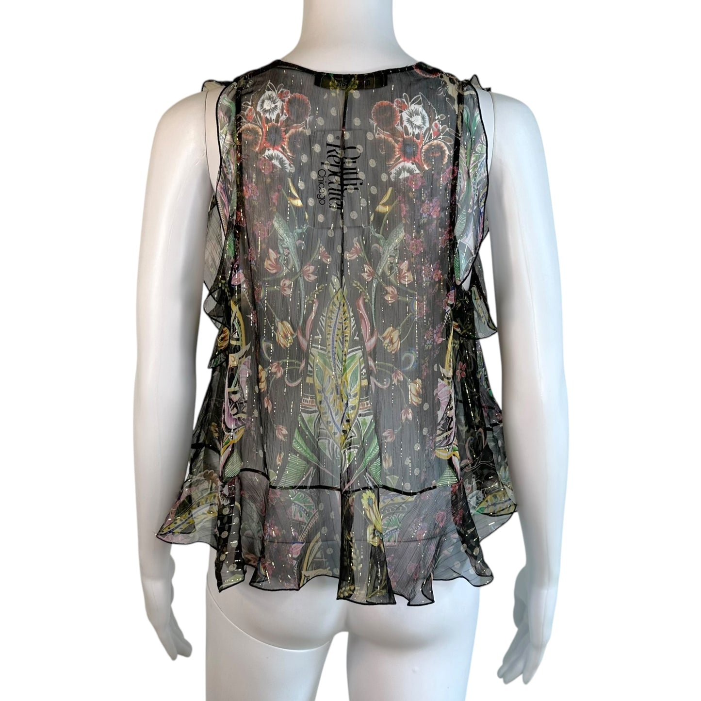 Roberto Cavalli Sheer Floral Print Silk Blouse