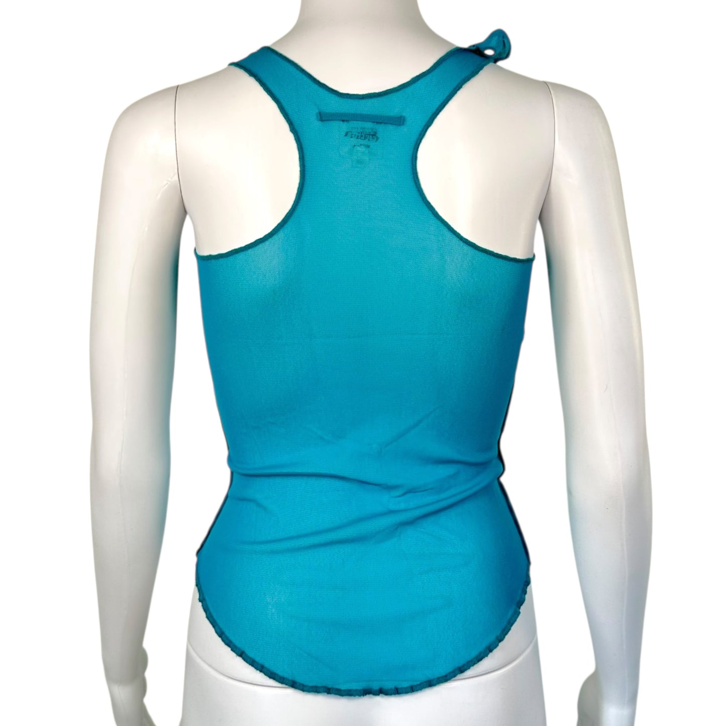 Jean Paul Gaultier Turquoise Mesh Tie Shoulder Tank Top