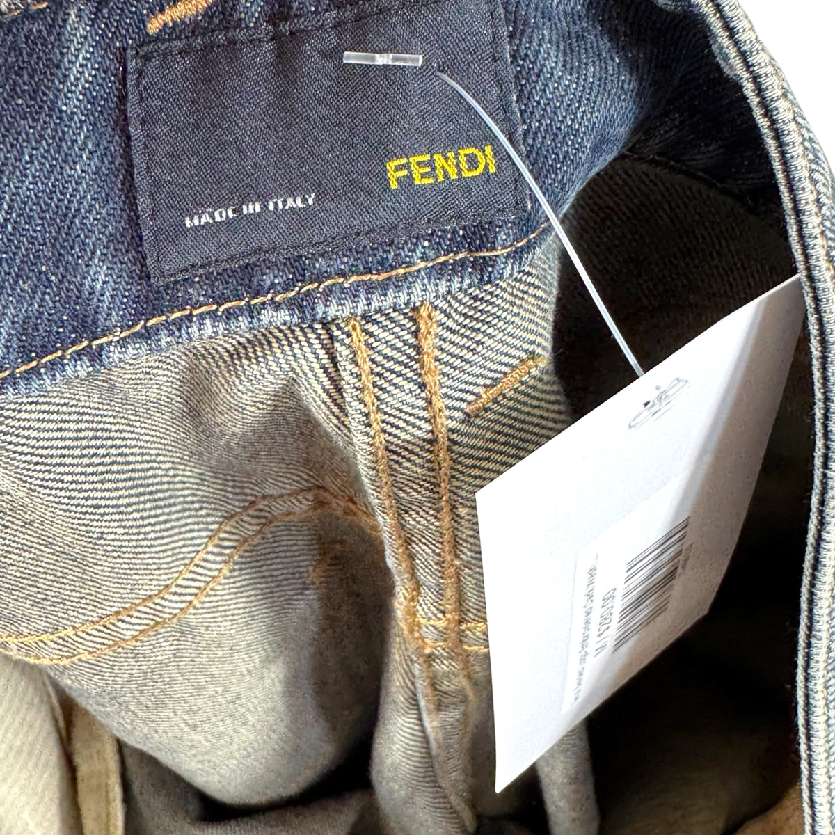 Fendi Dark Wash Denim Jeans With Beaded Logo Embroidery