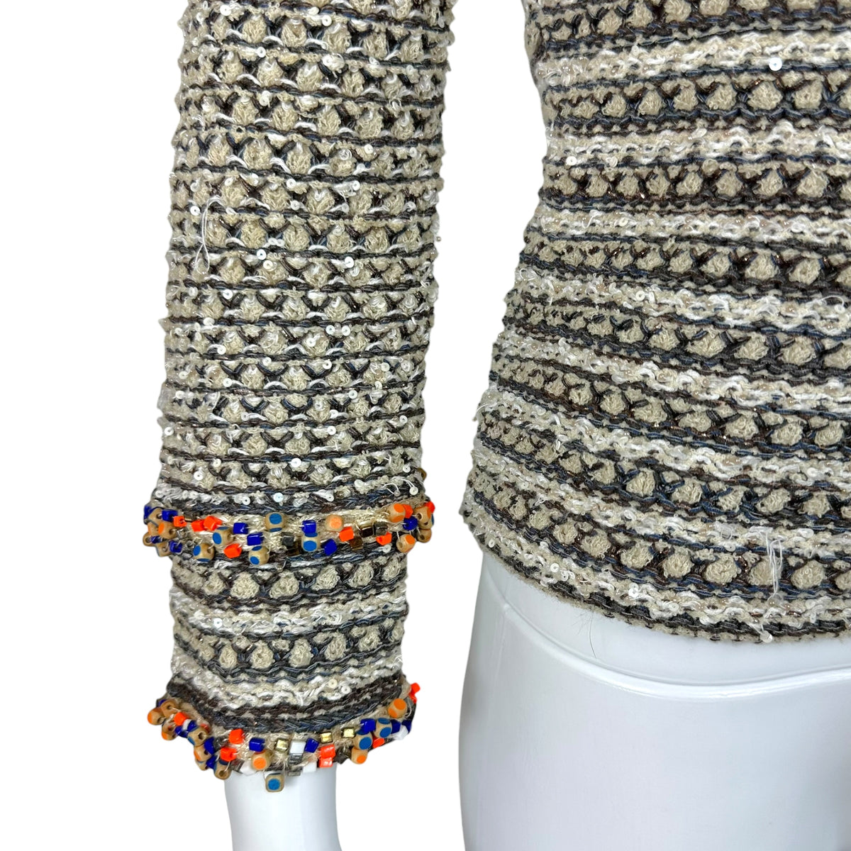 Chanel Taupe Tweed Sequin Knit Crop Cardigan